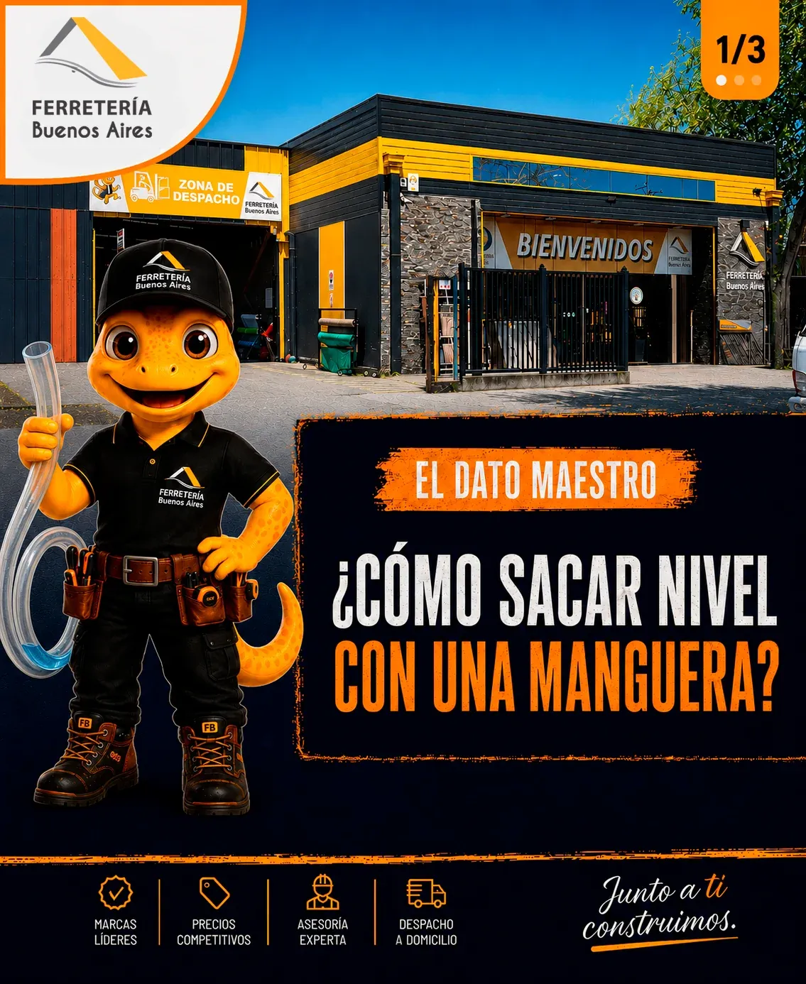 Lámina 1: El Dato Maestro pregunta cómo sacar nivel con una manguera, con Juanito sosteniendo una manguera transparente